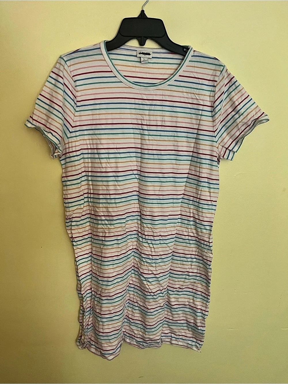 J.Crew Striped Short Sleeve T-Shirt Dress White & Pink Large